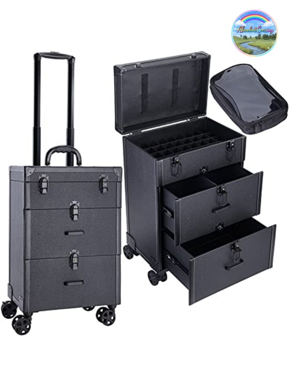 Rolling Nail Case Vegan Leather Manicure Storage Organizer Beauty Travel Trolley